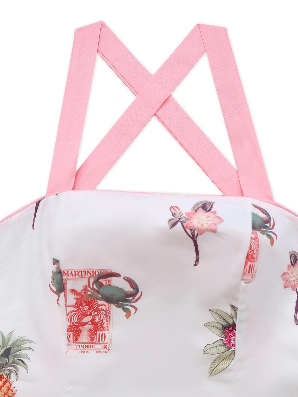 Pink 1960s Tropical Prints Tie-Back Straps Dress - Image 3