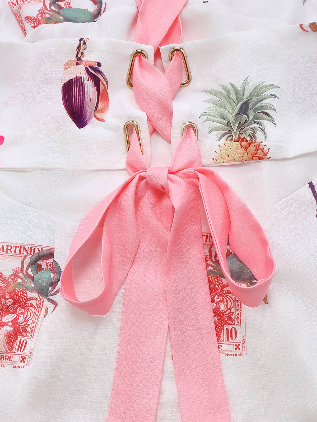 Pink 1960s Tropical Prints Tie-Back Straps Dress - Image 5