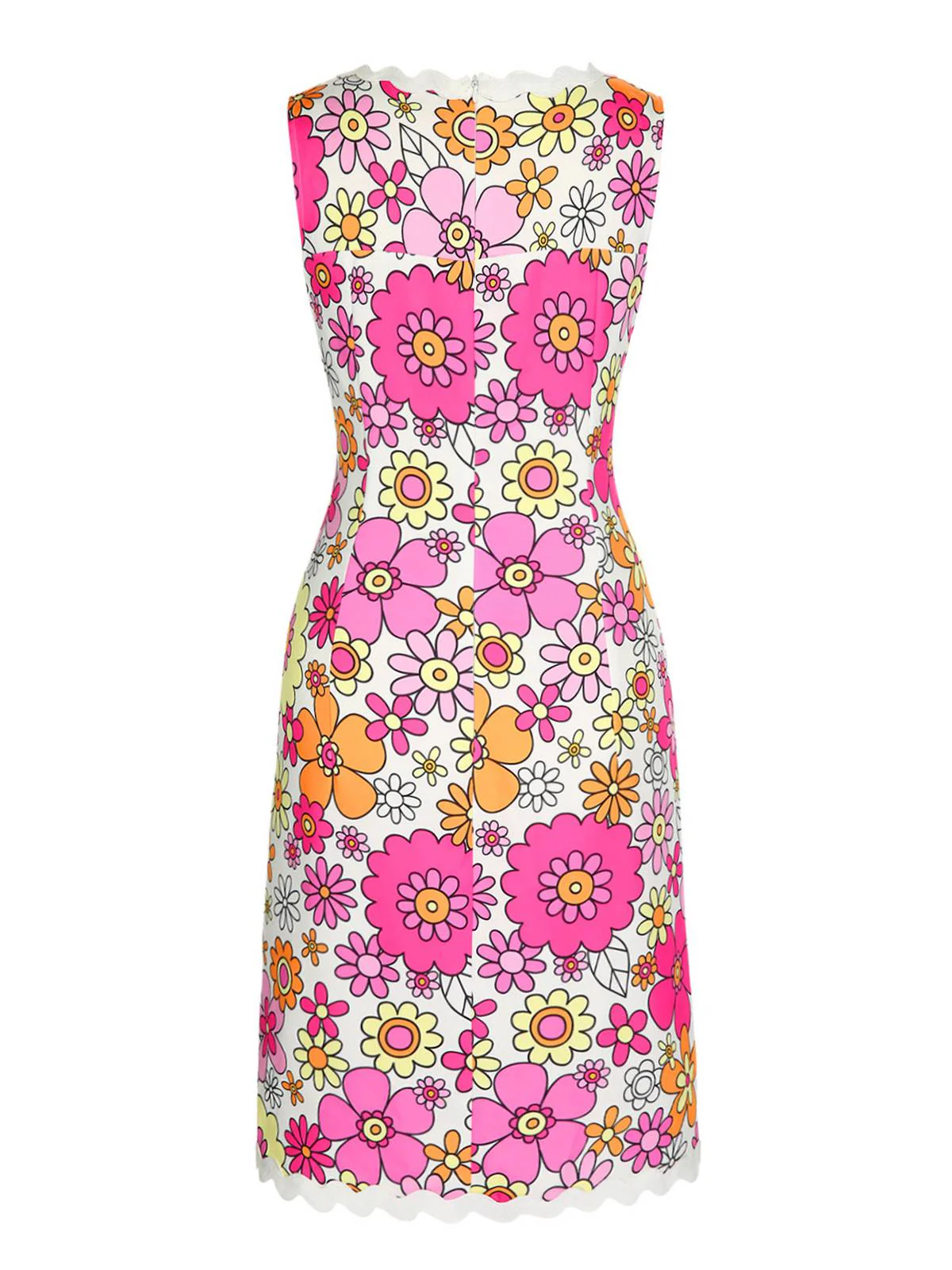 Pink 1960s V-Neck Cartoon Flowers Pencil Dress - Image 4