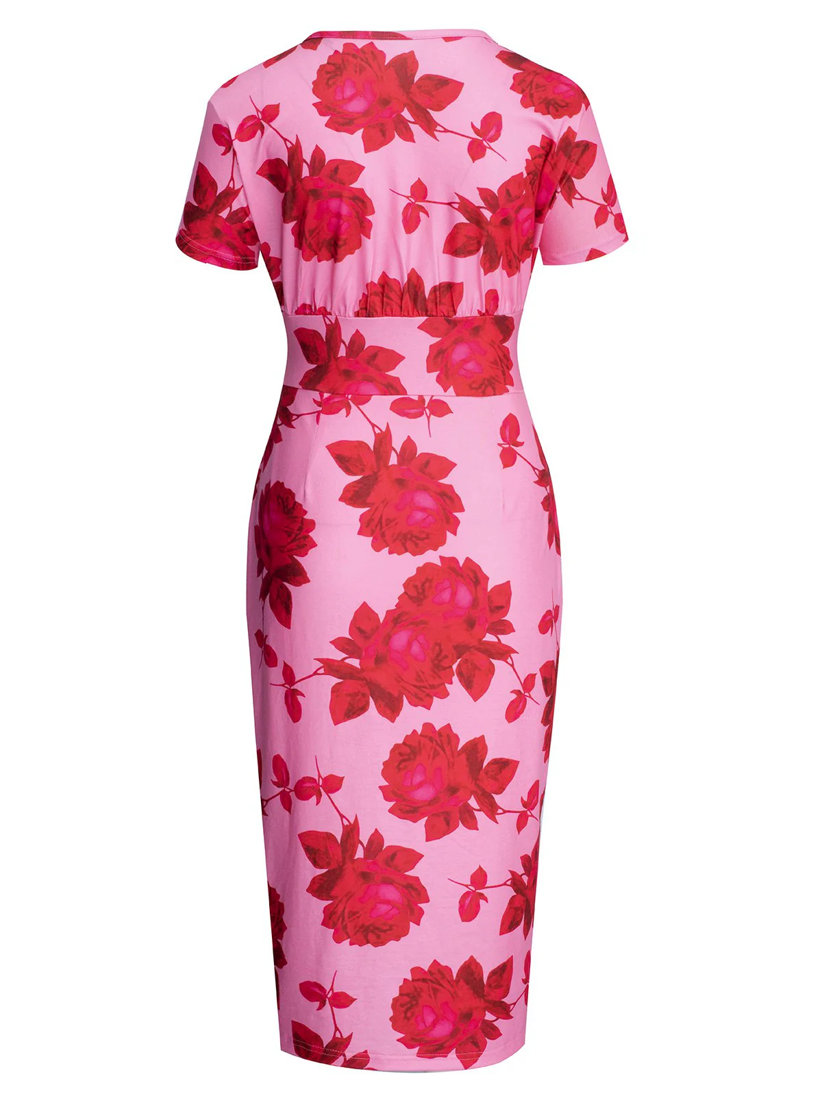 Pink 1960s V-Neck Floral Tie Split Dress - Image 3