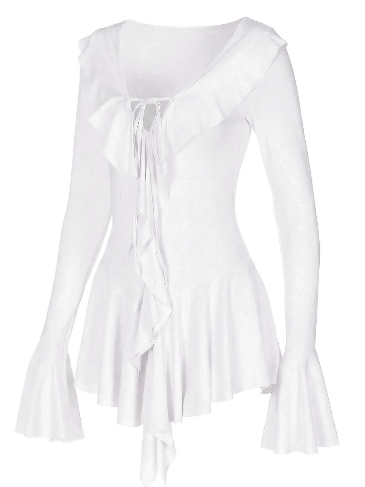 Pink 1960s V-Neck Ruffle Flared Sleeve Dress - Image 10