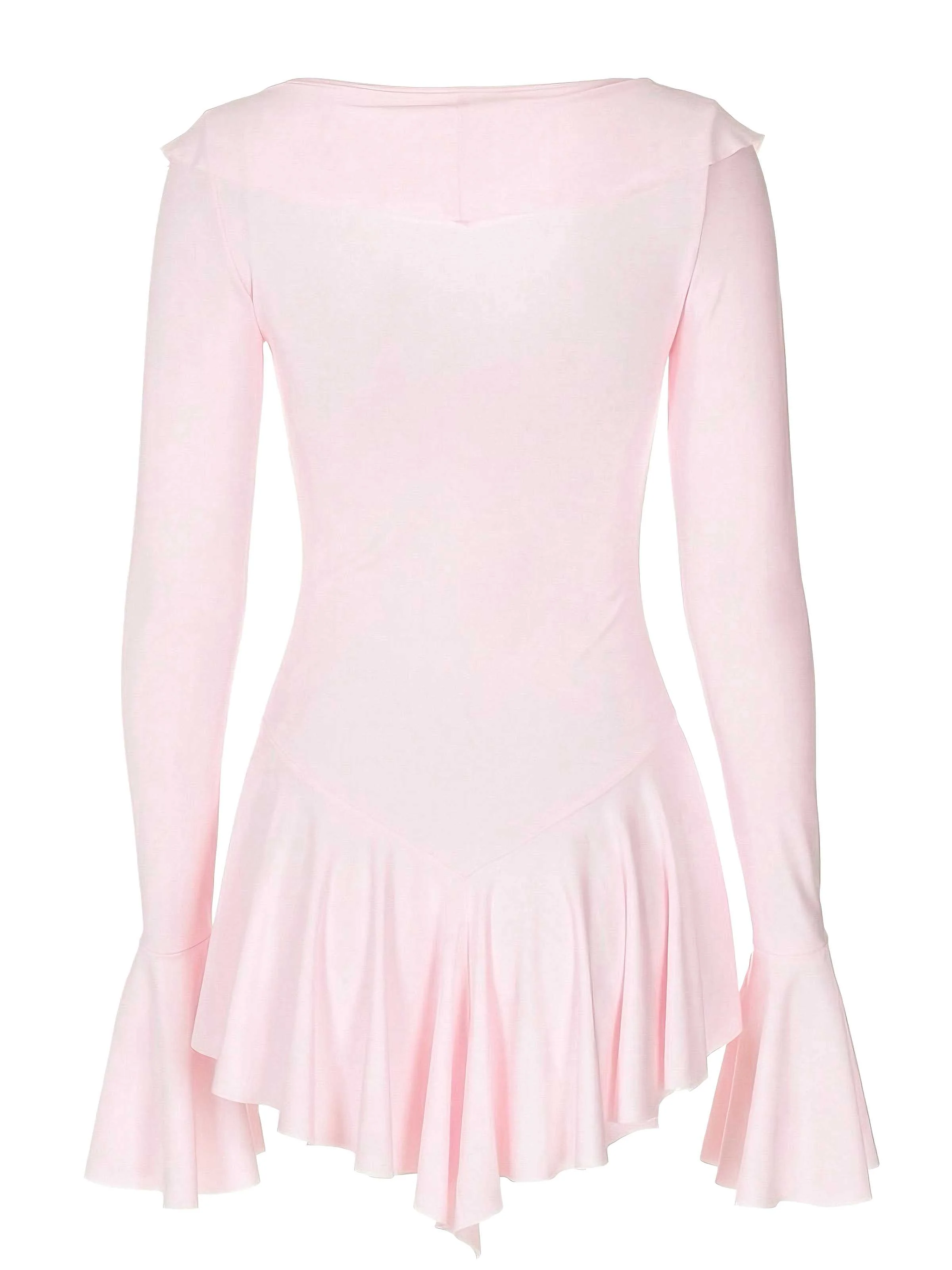 Pink 1960s V-Neck Ruffle Flared Sleeve Dress - Image 6