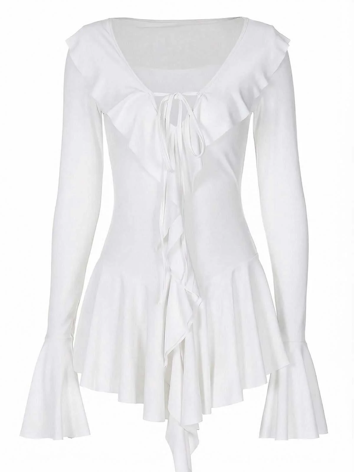 Pink 1960s V-Neck Ruffle Flared Sleeve Dress - Image 9