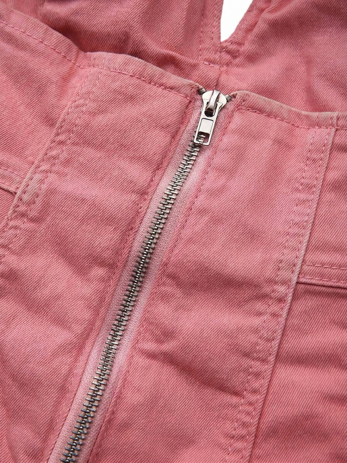 Pink 1960s V-Neck Strap Denim Romper - Image 4