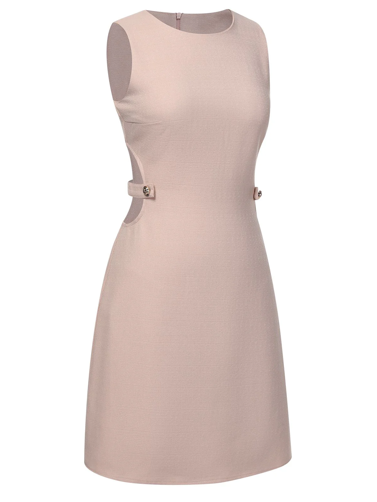 Pink 1960s Waist Hollow Out Solid Dress - Image 4