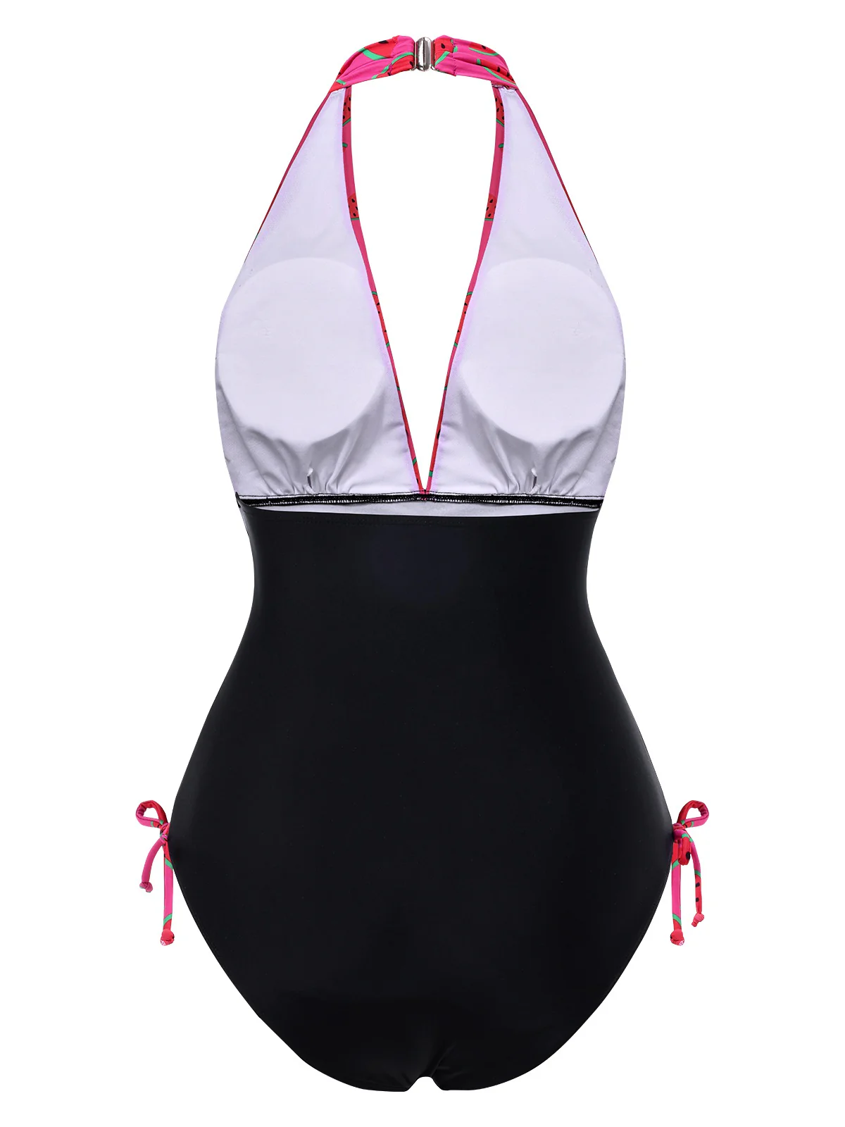 Pink 1960s Watermelon Deep V Halter Swimsuit - Image 4