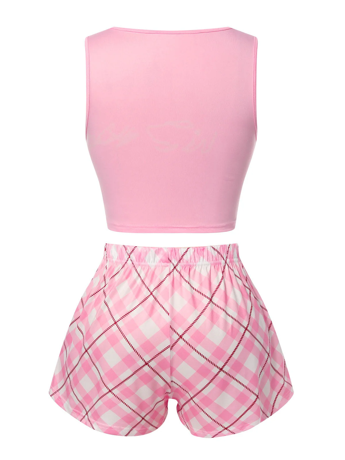 Pink 1970s Baby Girl Tank Top & Plaid Shorts Pajamas - Image 3