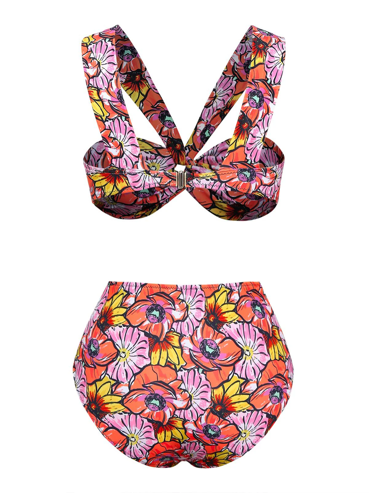 Pink 1970s Boho Floral Cross Neck Swimsuit - Image 2