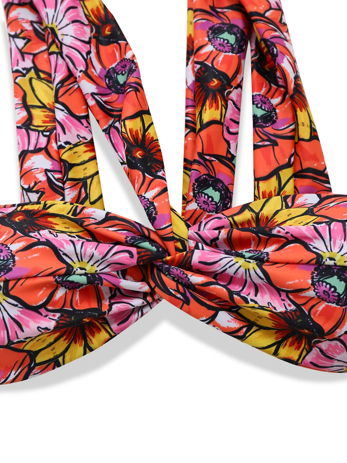 Pink 1970s Boho Floral Cross Neck Swimsuit - Image 3