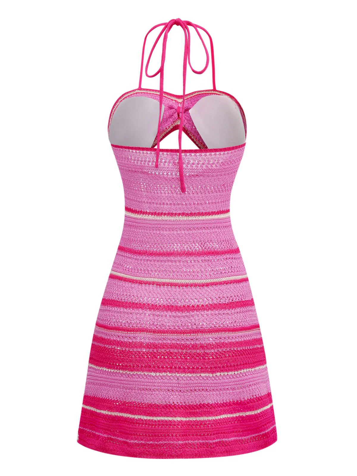 Pink 1970s Boho Halter Gradient Knit Dress - Image 2