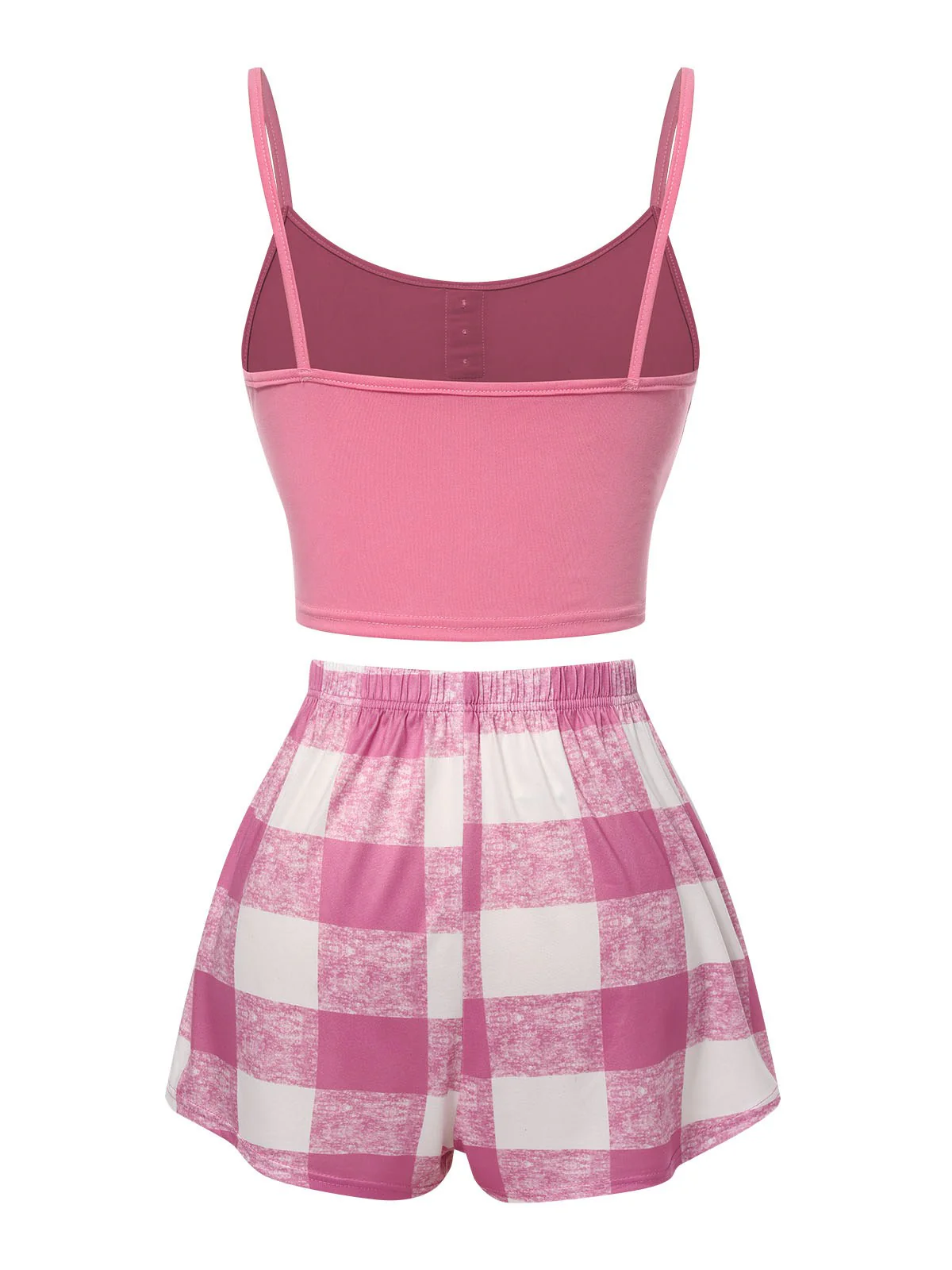 Pink 1970s Camisole Top & Plaid Shorts Pajamas - Image 2