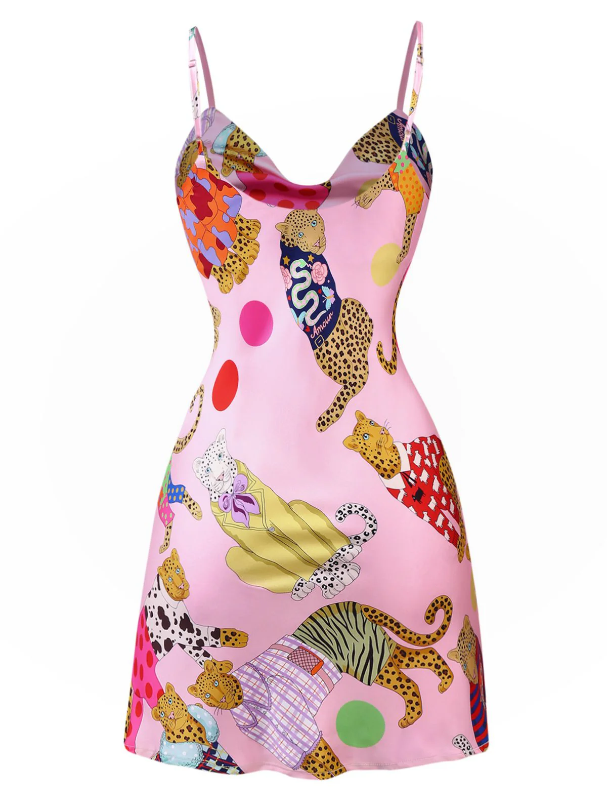 Pink 1970s Cheetah Print Satin Slip Nightdress - Image 2