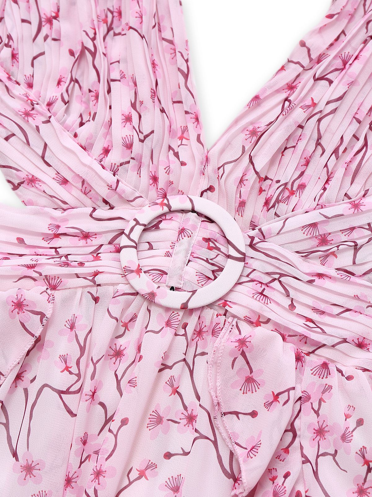 Pink 1970s Deep V-Neck Ruffle Floral Backless Dress - Image 5