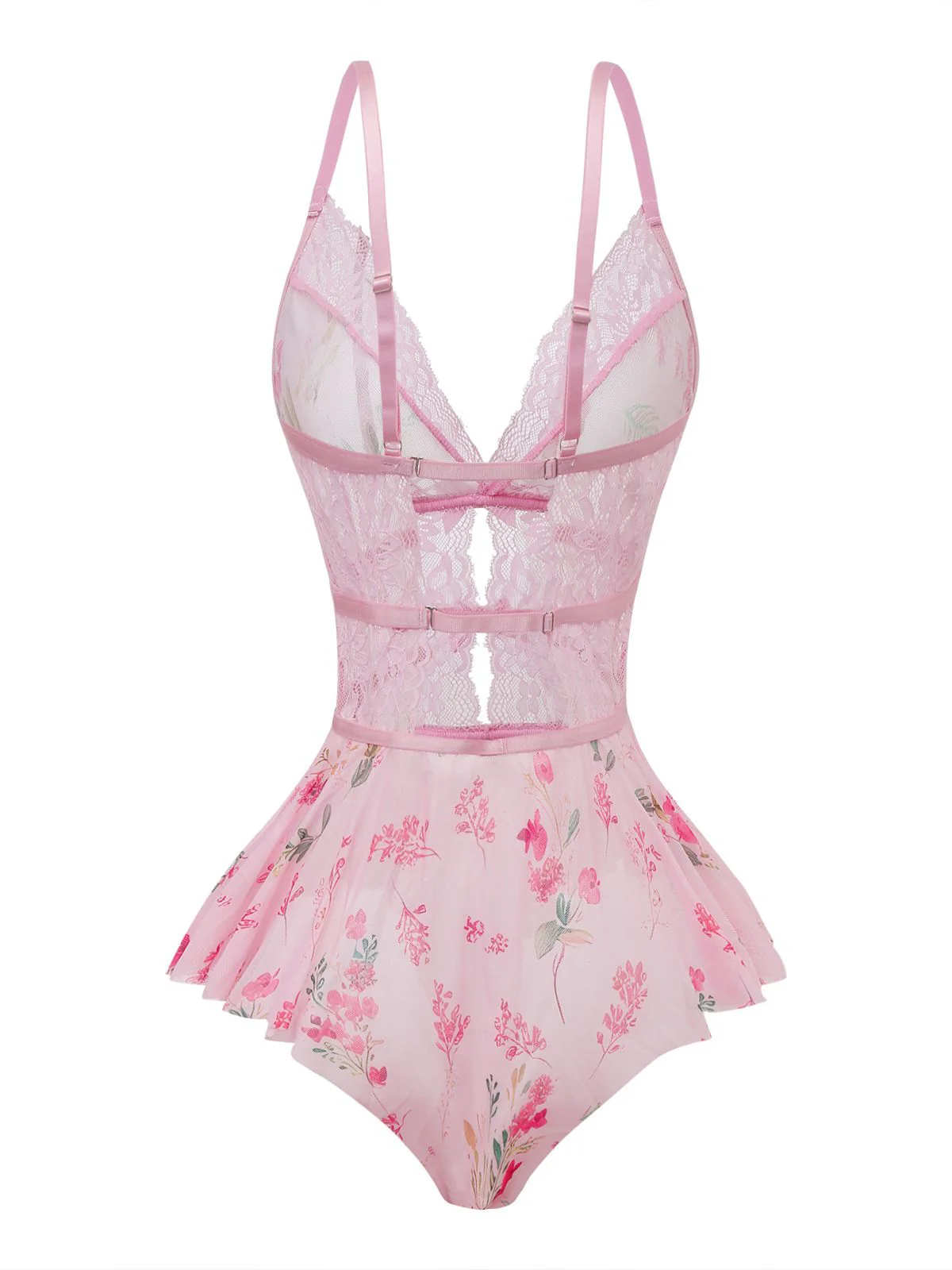 Pink 1970s Floral Lace Sheer Nightgown - Image 2
