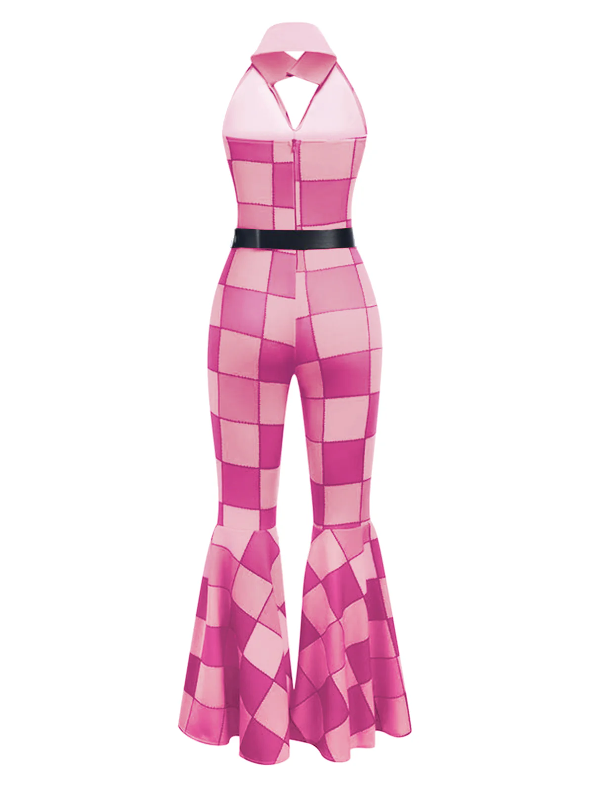 Pink 1970s Geometric Pattern Patchwork Halter Jumpsuit - Image 2