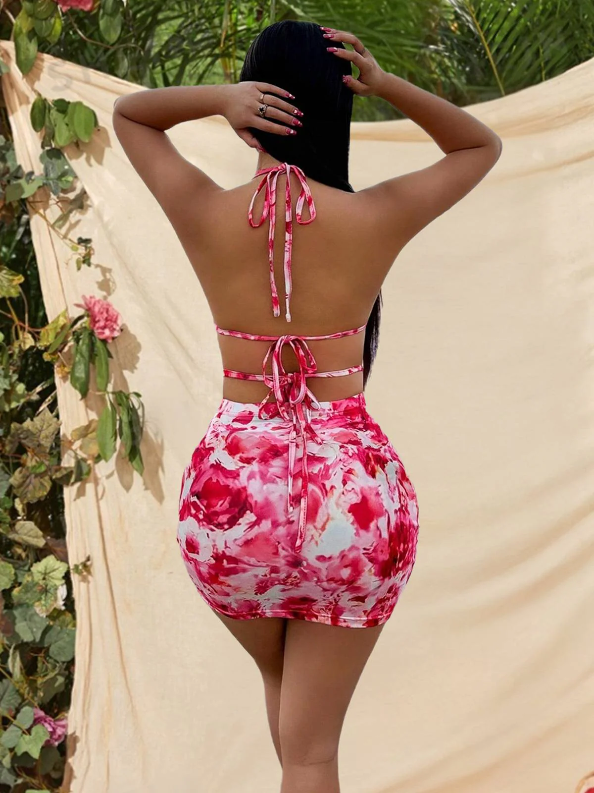Pink 1970s Hollow-Out Fuzy Floral Dress - Image 2