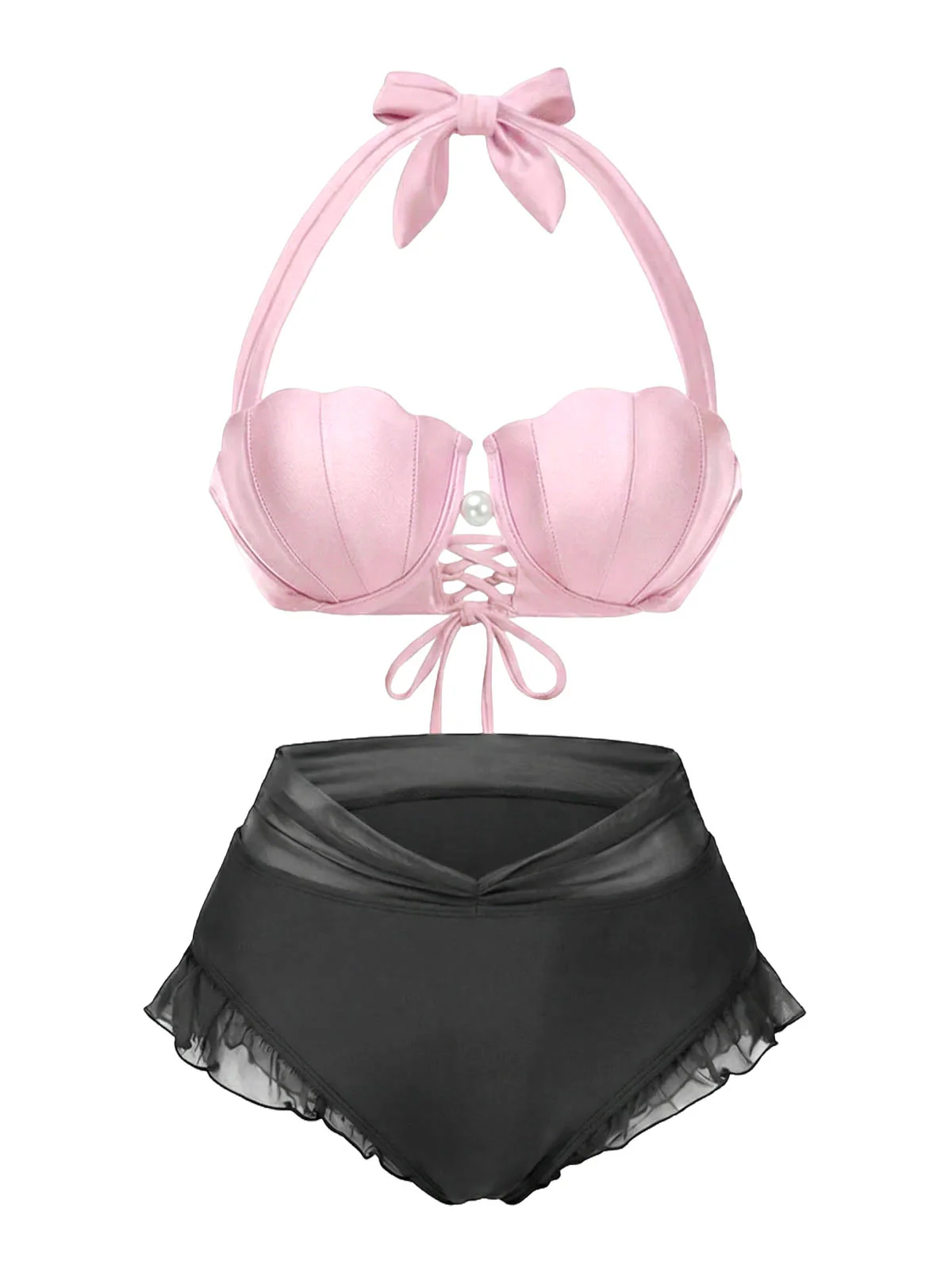 Lavender 1970s Mermaid Shell Halter Bikini Set - Image 12