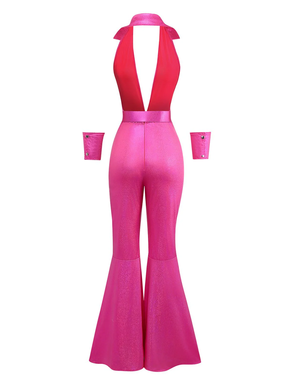 Pink 1970s Metallic Deep V-Neck Disco Jumpsuit - Image 2