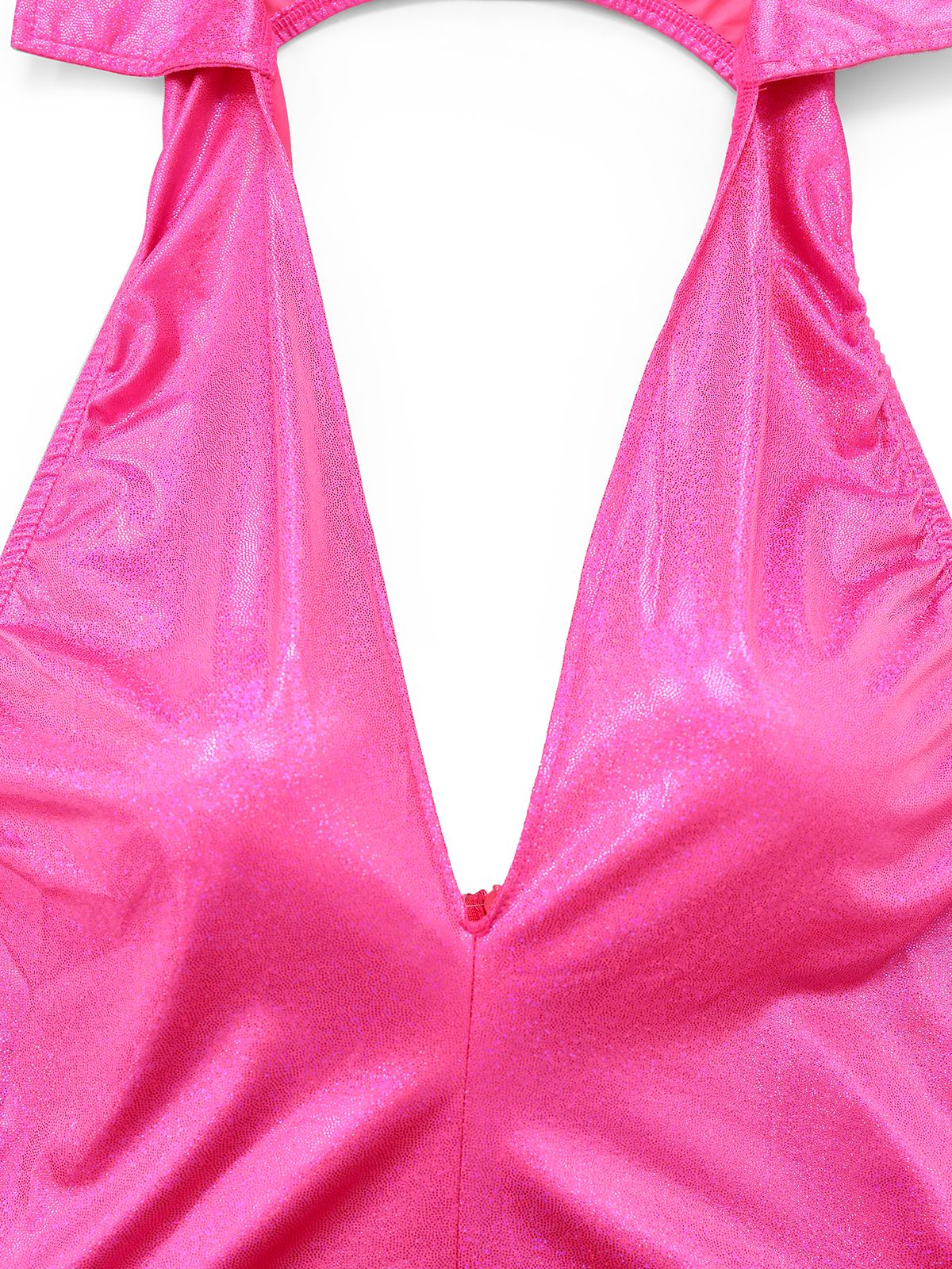 Pink 1970s Metallic Deep V-Neck Disco Jumpsuit - Image 6