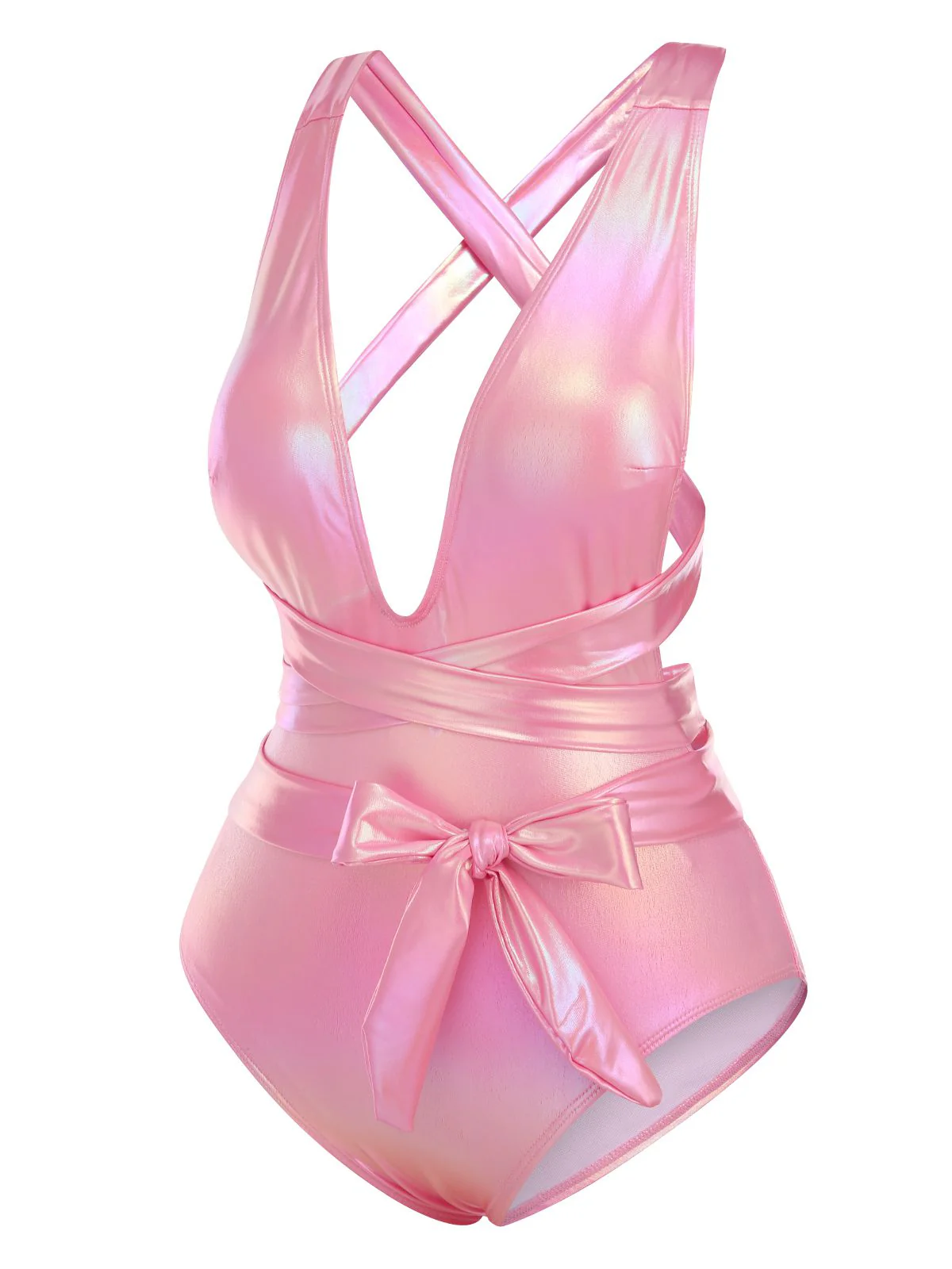 Pink 1970s Metallic Lace-Up Swimsuit - Image 2