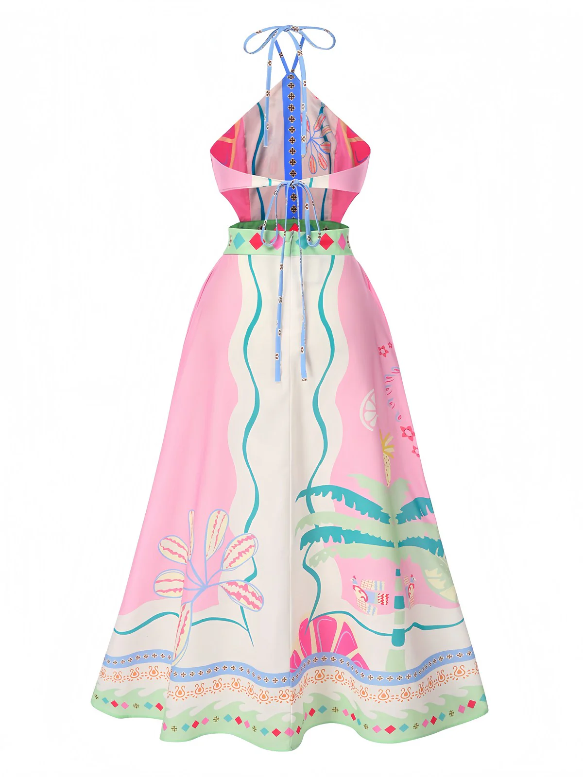 Pink 1970s Round Halter Tropical Boho Dress - Image 2
