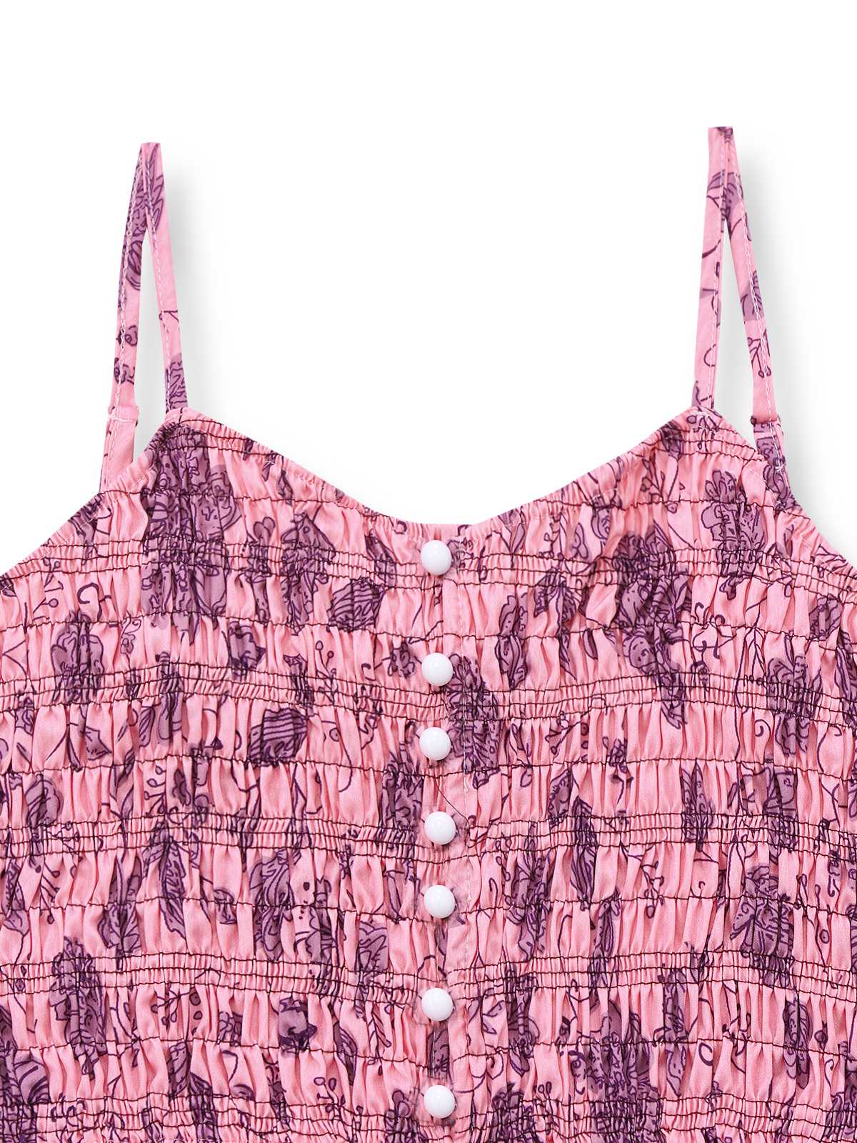 Pink 1970s Spaghetti Strap Floral Smocked Jumpsuit - Image 4