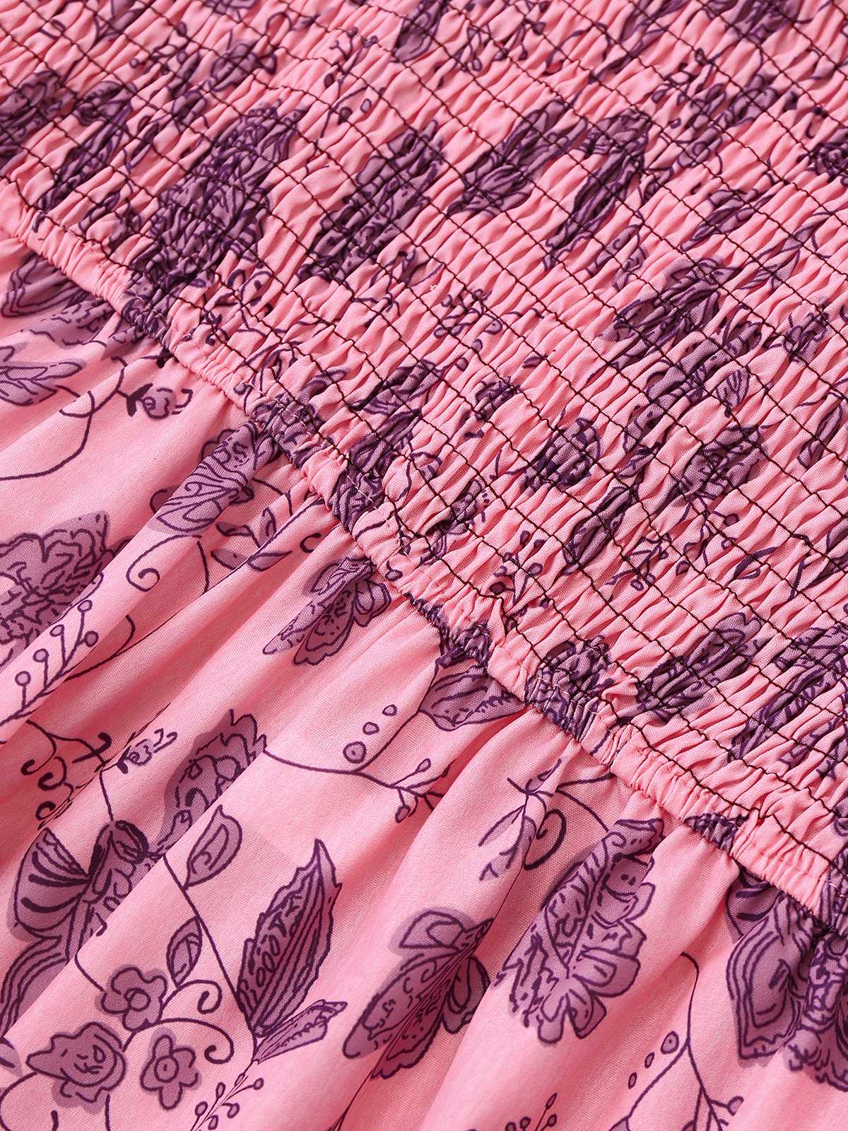 Pink 1970s Spaghetti Strap Floral Smocked Jumpsuit - Image 5