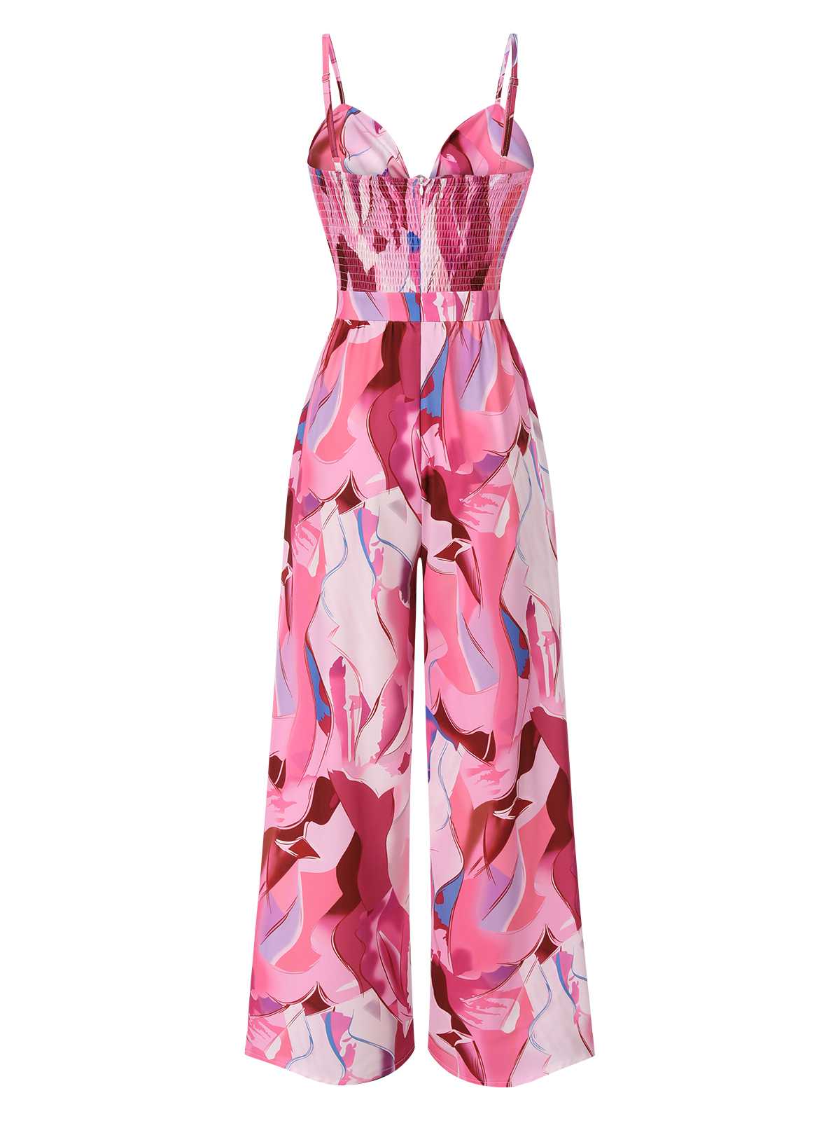Pink 1970s Strap Psychedelic Print Front-Tie Jumpsuit - Image 2