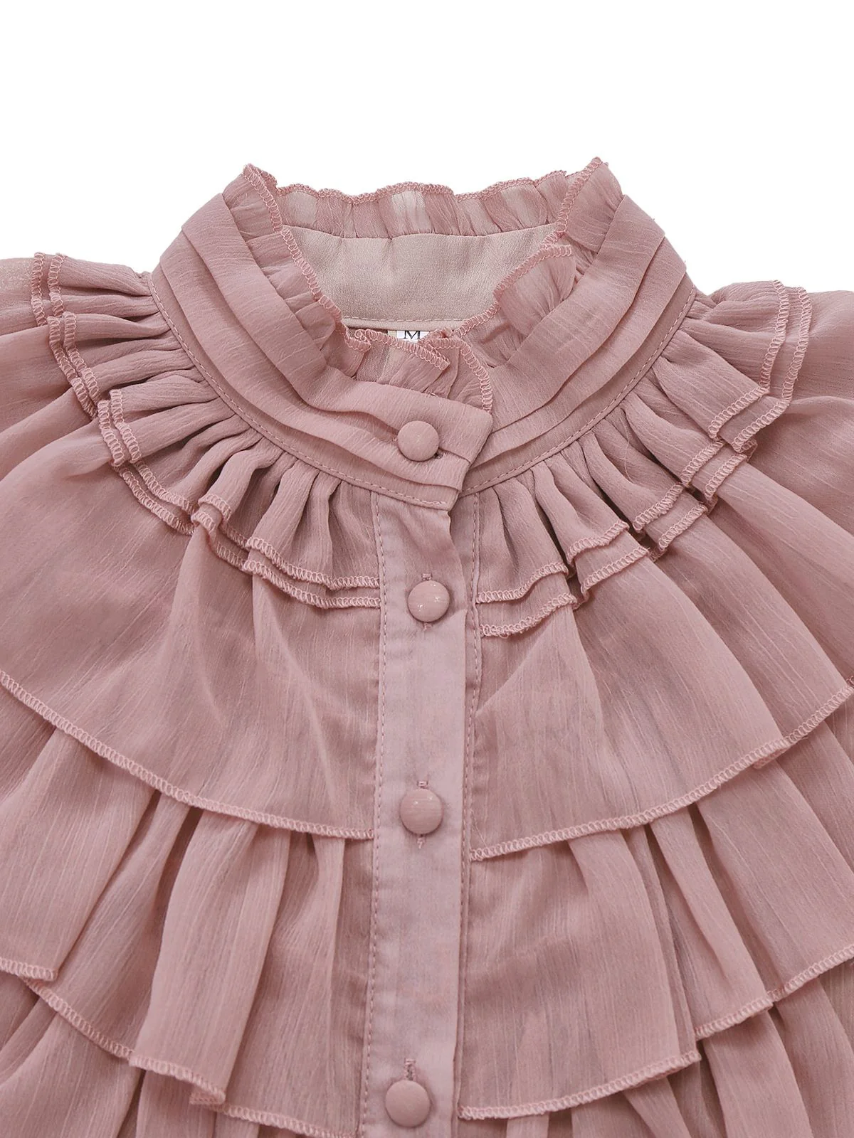 Pink 1980s Chiffon Ruffled High-Neck Blouse - Image 3
