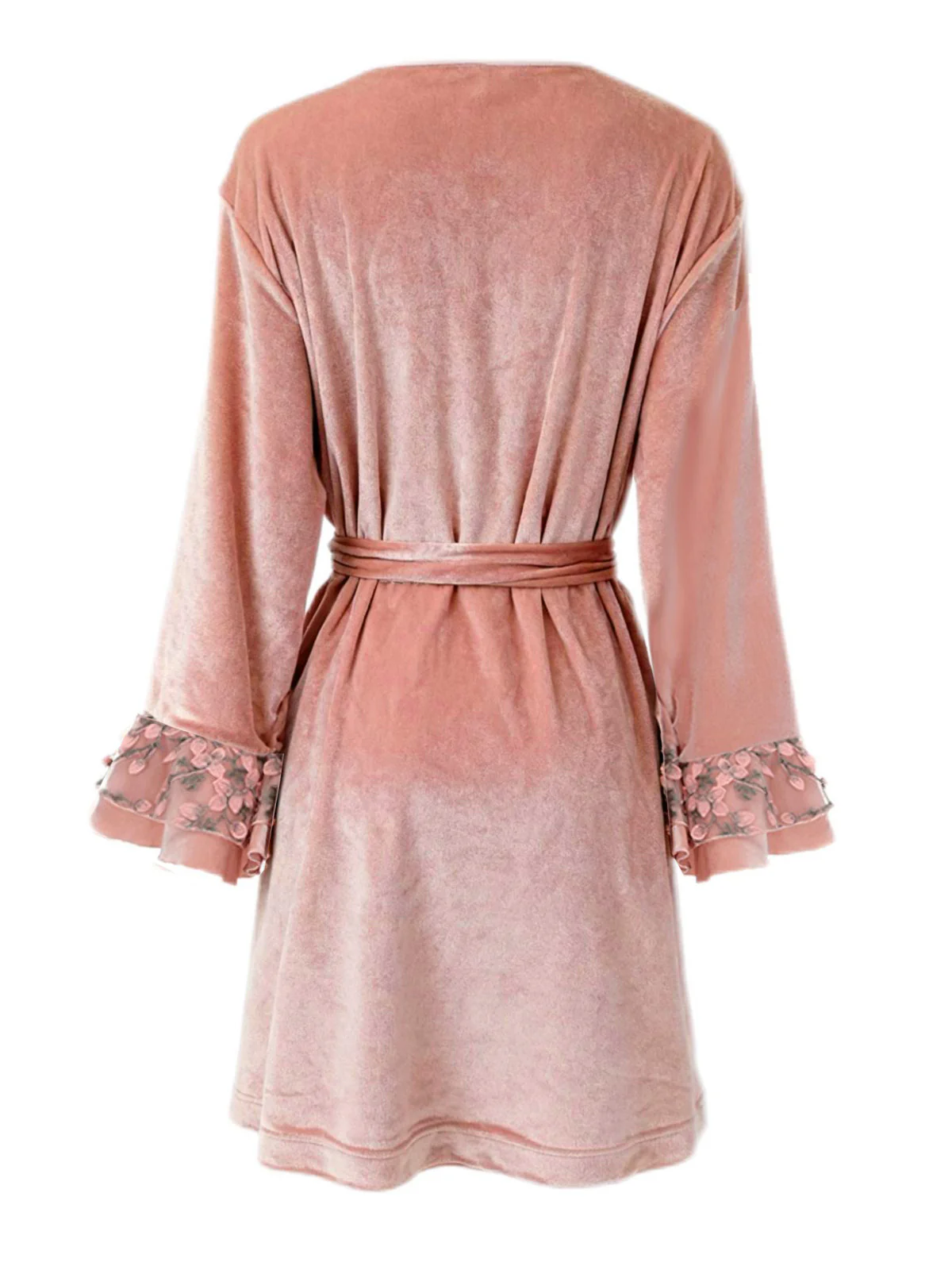 Pink 1980s Floral Cuff Velvet Belted Robe - Image 2