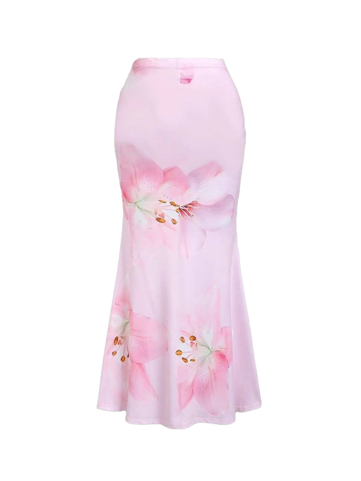 Pink 1980s Floral High-Waist Mermaid Maxi Skirt - Image 2
