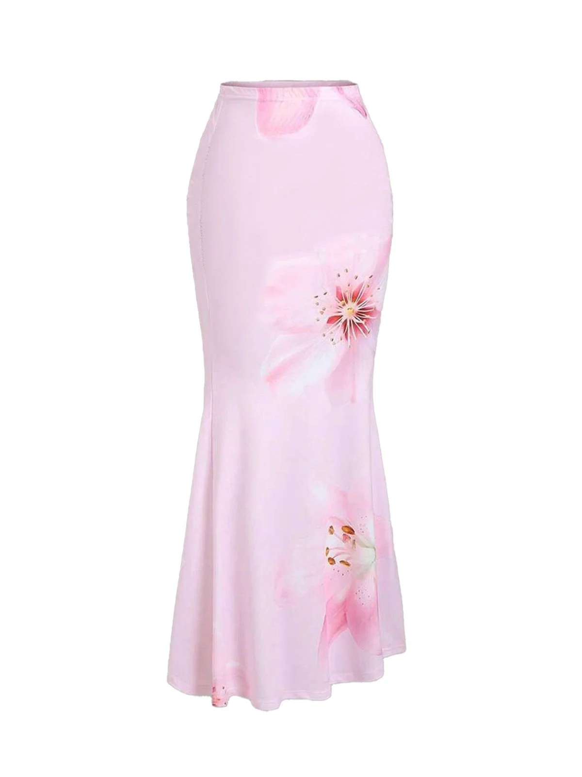 Pink 1980s Floral High-Waist Mermaid Maxi Skirt - Image 3