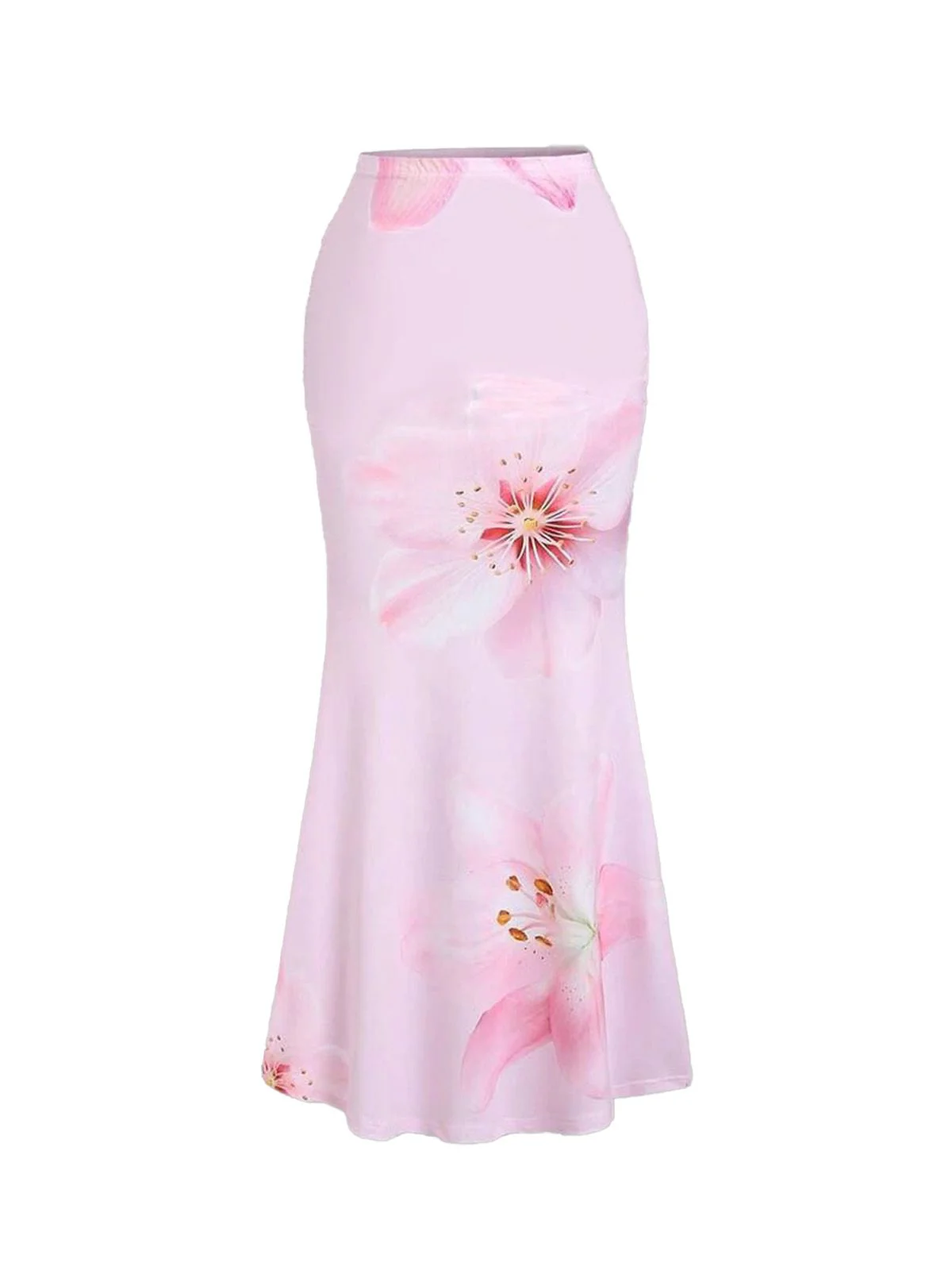 Pink 1980s Floral High-Waist Mermaid Maxi Skirt - Image 4