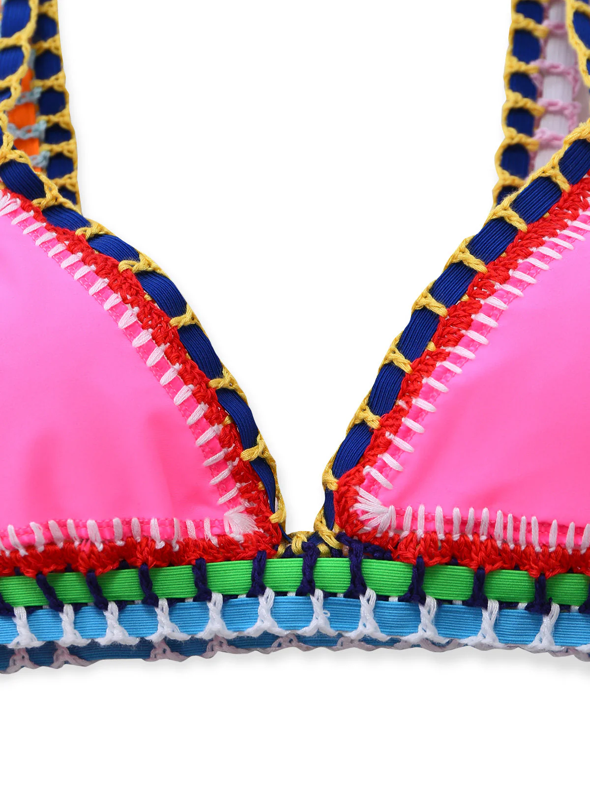 Pink 1980s Knitted Colorful Ribbons Bikini Set - Image 4