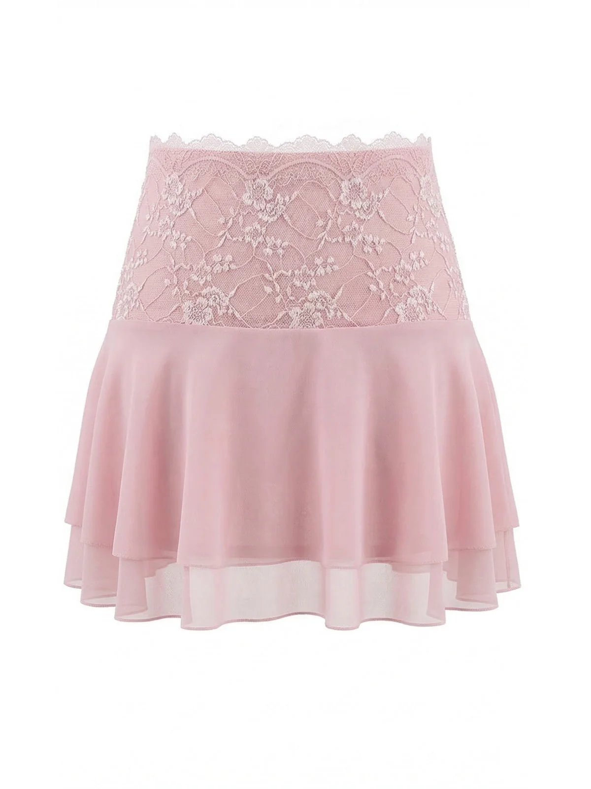 Pink 1980s Lace Embroidered Mini Skirt - Image 2