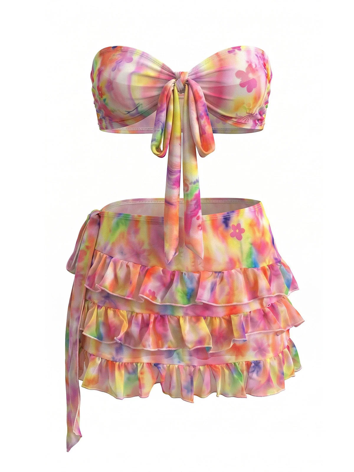 Pink 1980s Tie Dye Floral Bikini Set & Cover-UP - Image 2