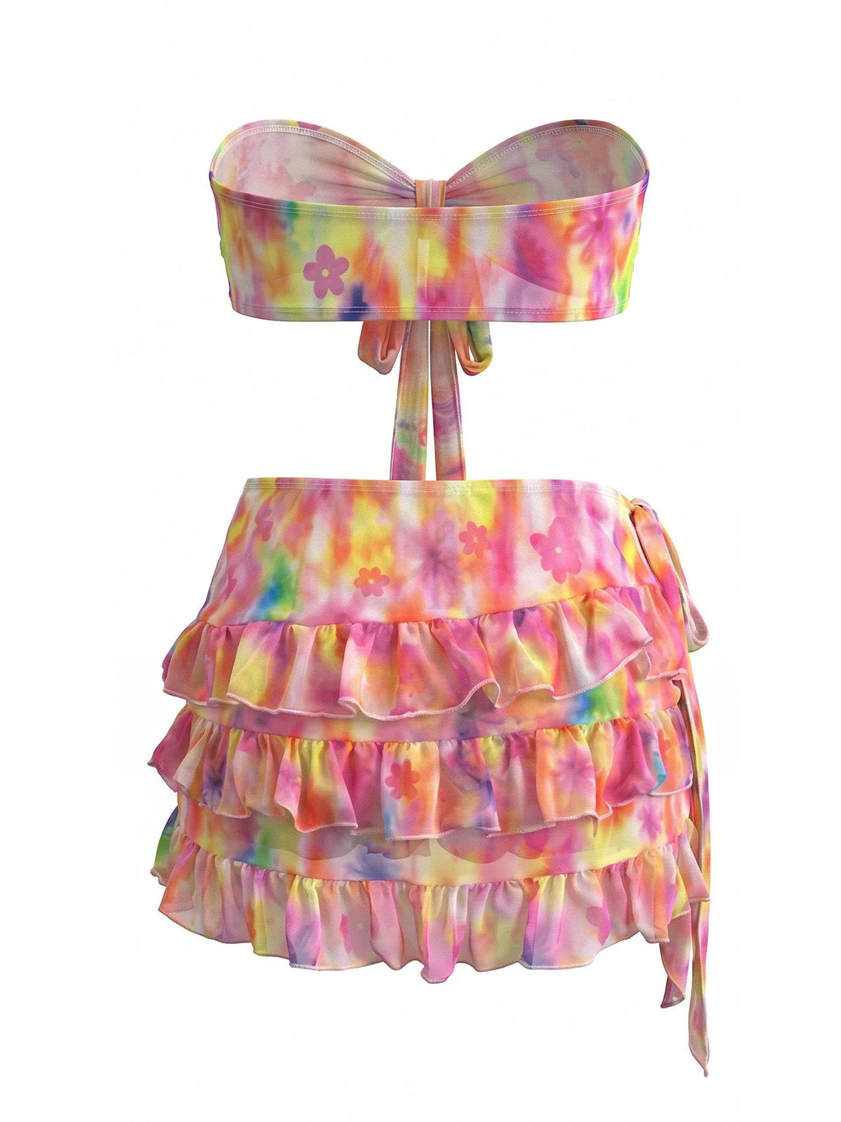 Pink 1980s Tie Dye Floral Bikini Set & Cover-UP - Image 3