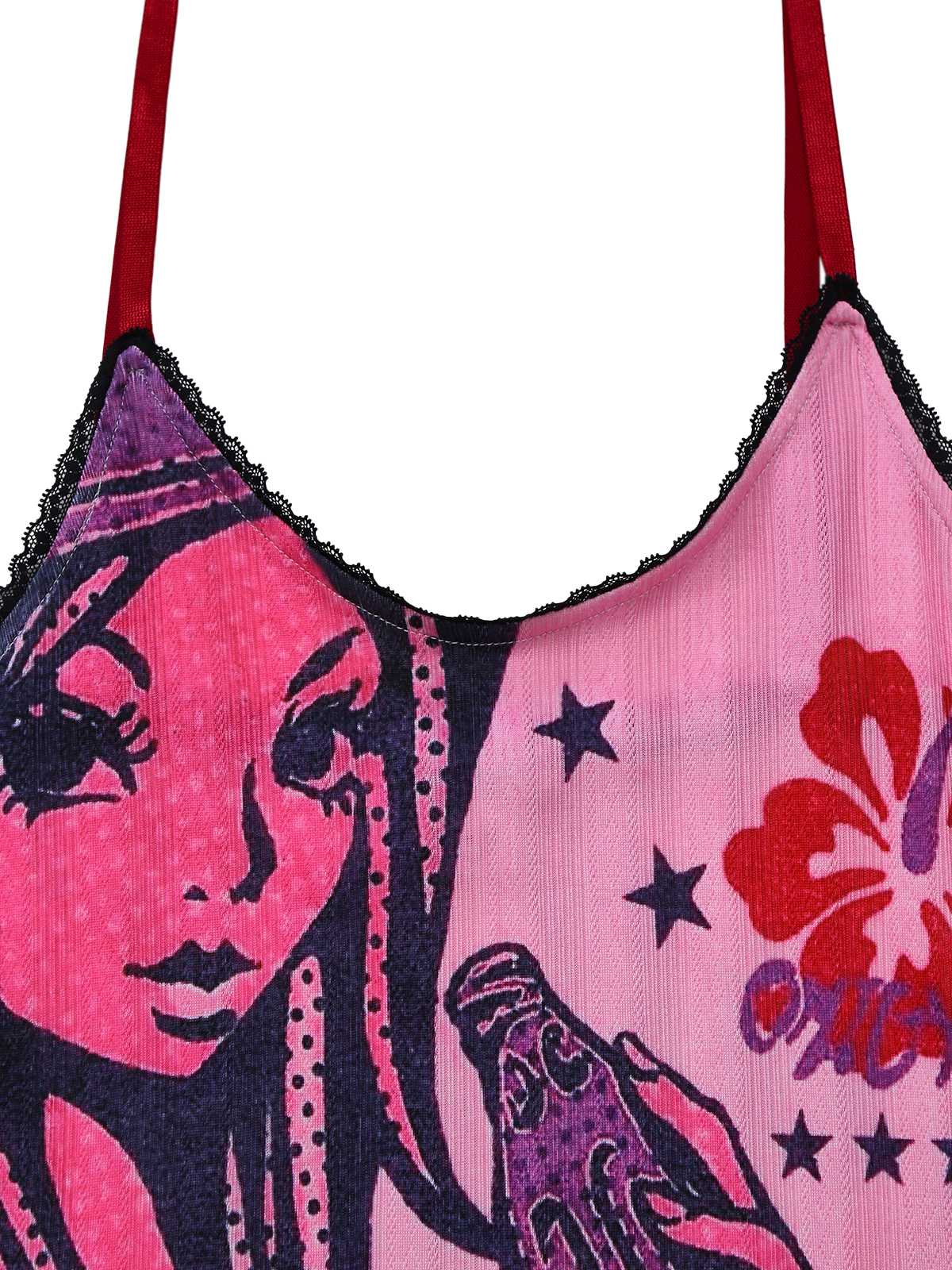 Pink 2000s Slip Lace Trim Cartoon Print Dress - Image 4