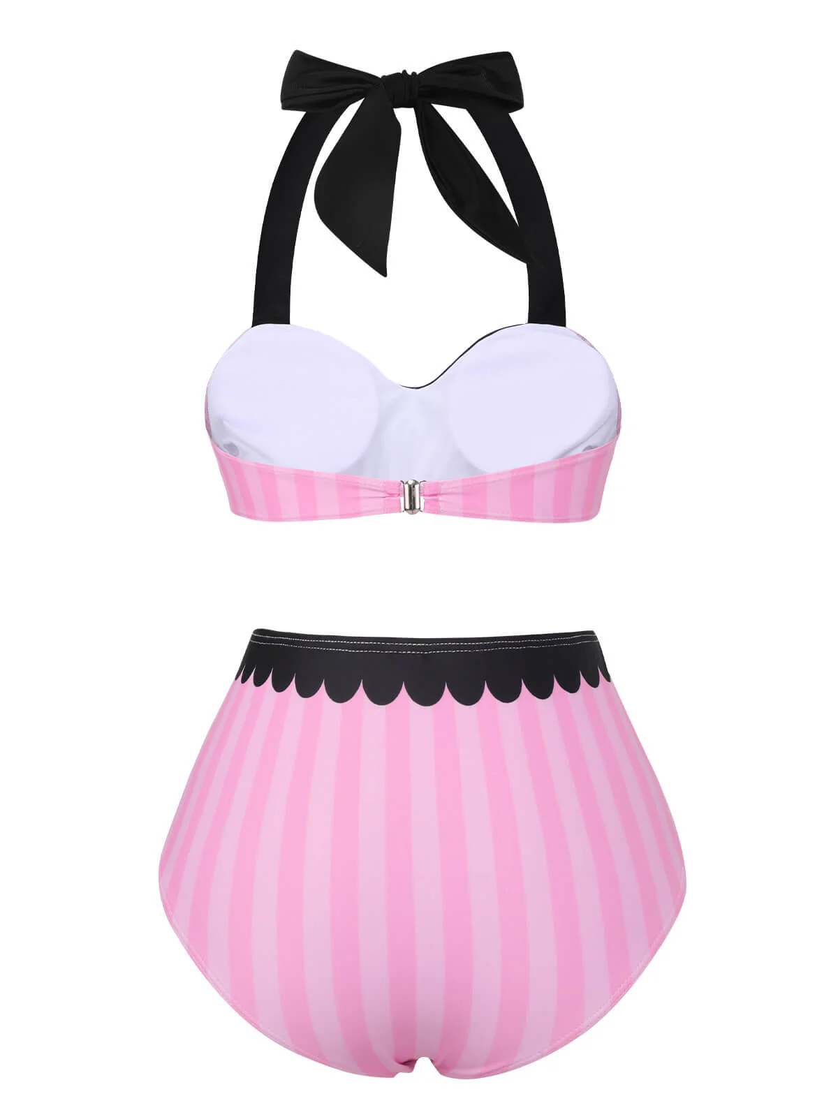 Pink & Black 1950s Stripe Halter Swimsuit - Image 4