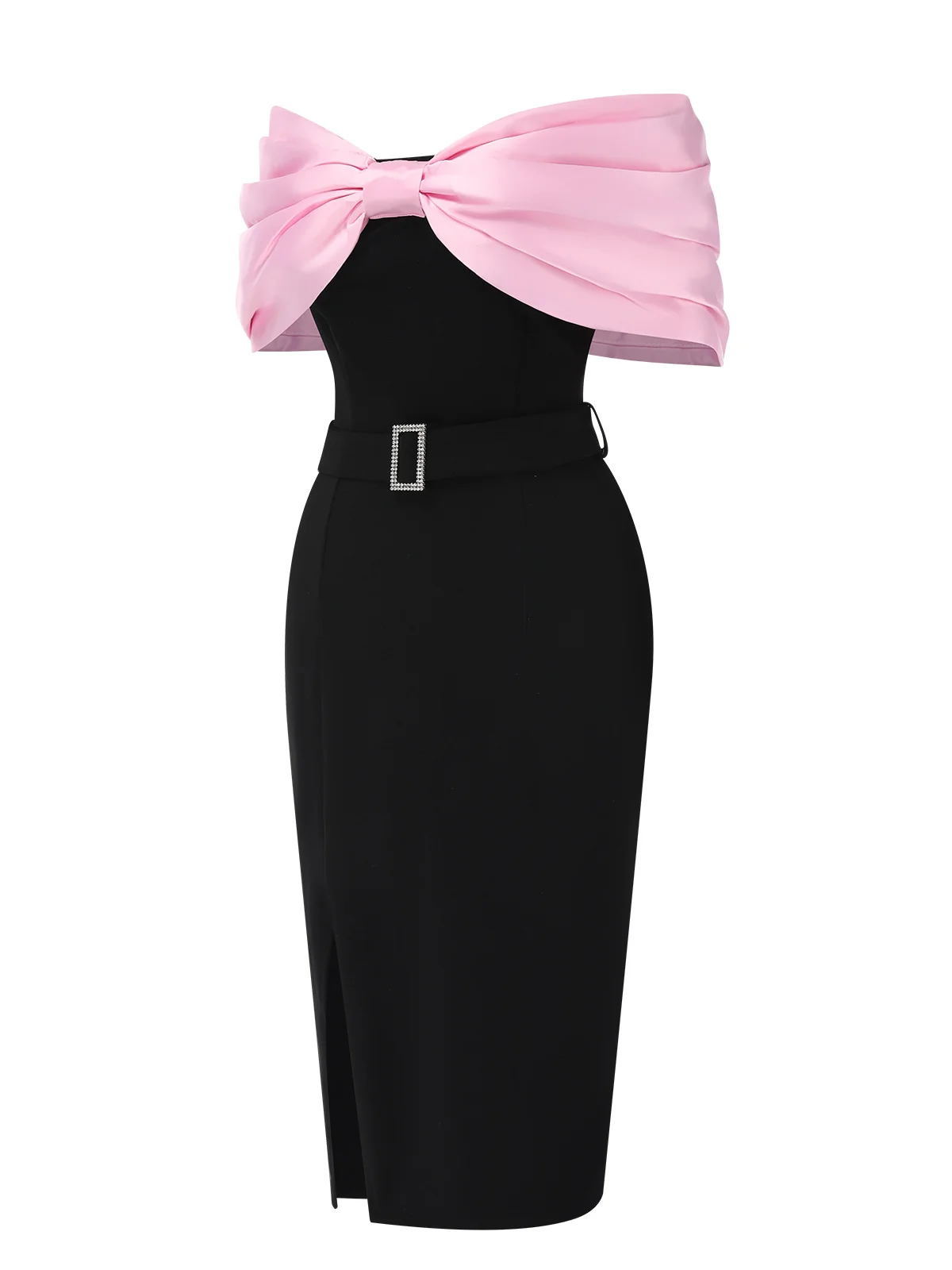Pink & Black 1960s Bow Off-Shoulder Belted Dress - Image 2