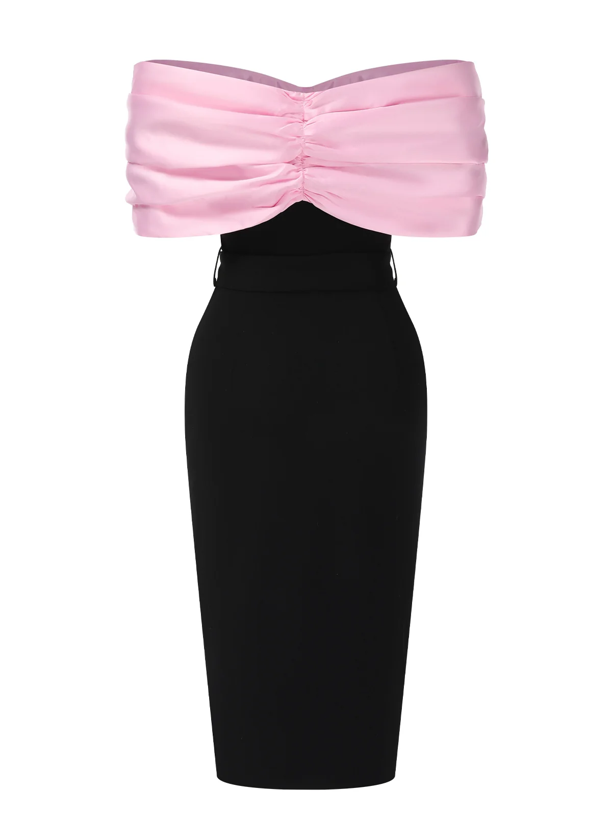 Pink & Black 1960s Bow Off-Shoulder Belted Dress - Image 3