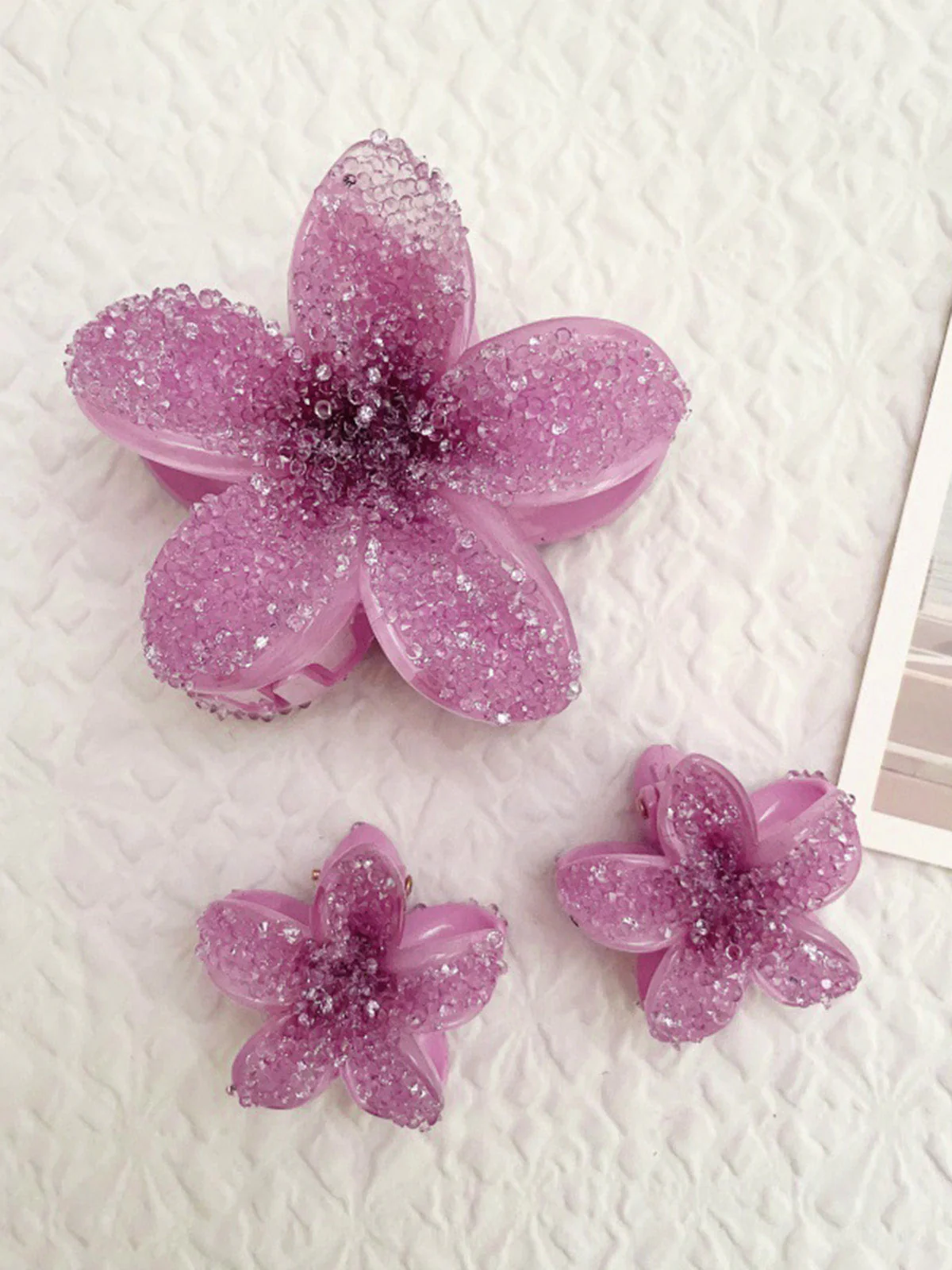 Pink Crystal Flower Hair Clip Set - Image 2