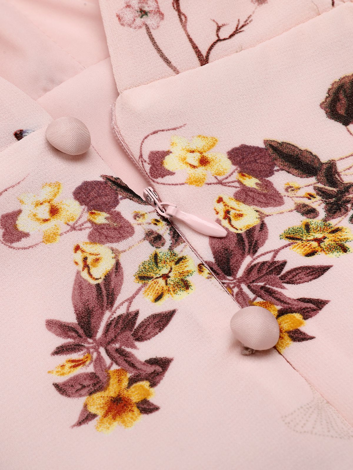 Pink Flowers And Birds Bowknot V-Neck Dress - Image 7