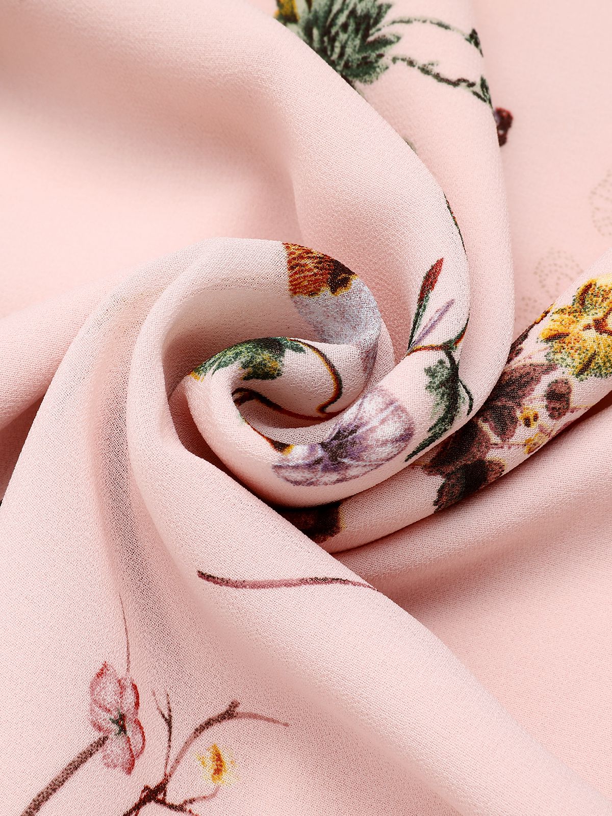 Pink Flowers And Birds Bowknot V-Neck Dress - Image 7