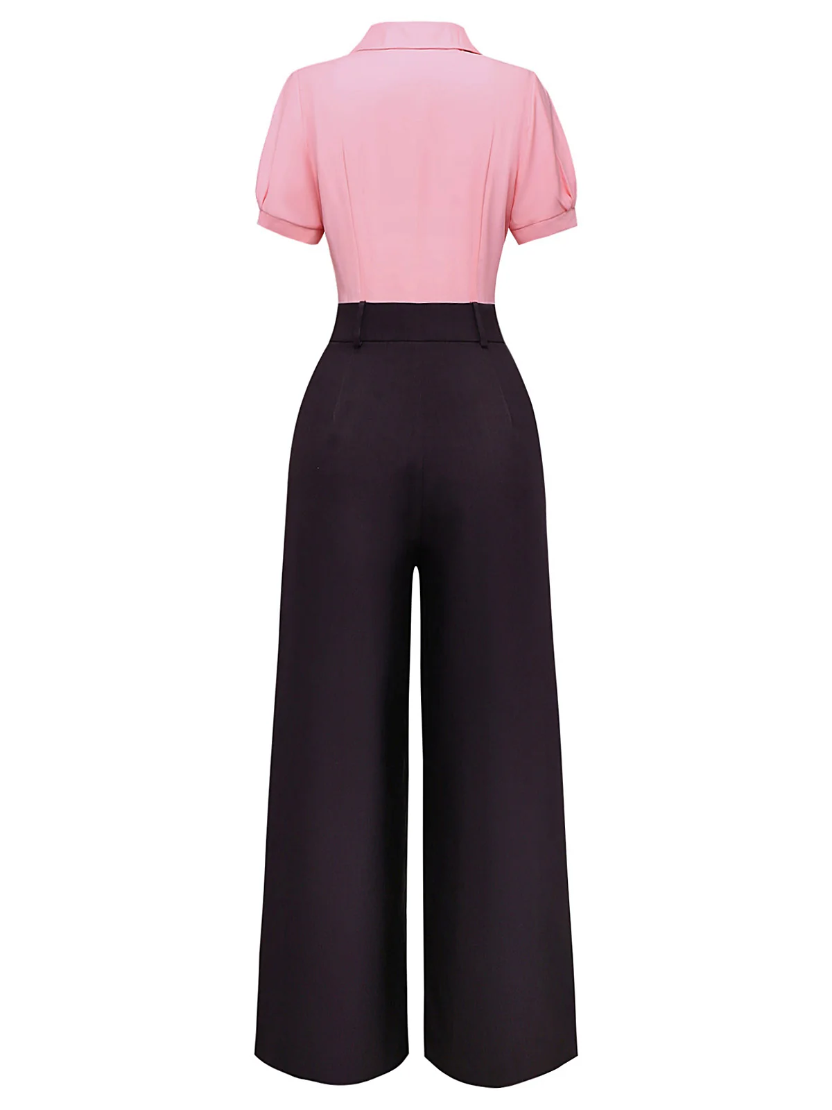 Pink & Gray 1930s Bow Collar Lapel Jumpsuit - Image 6
