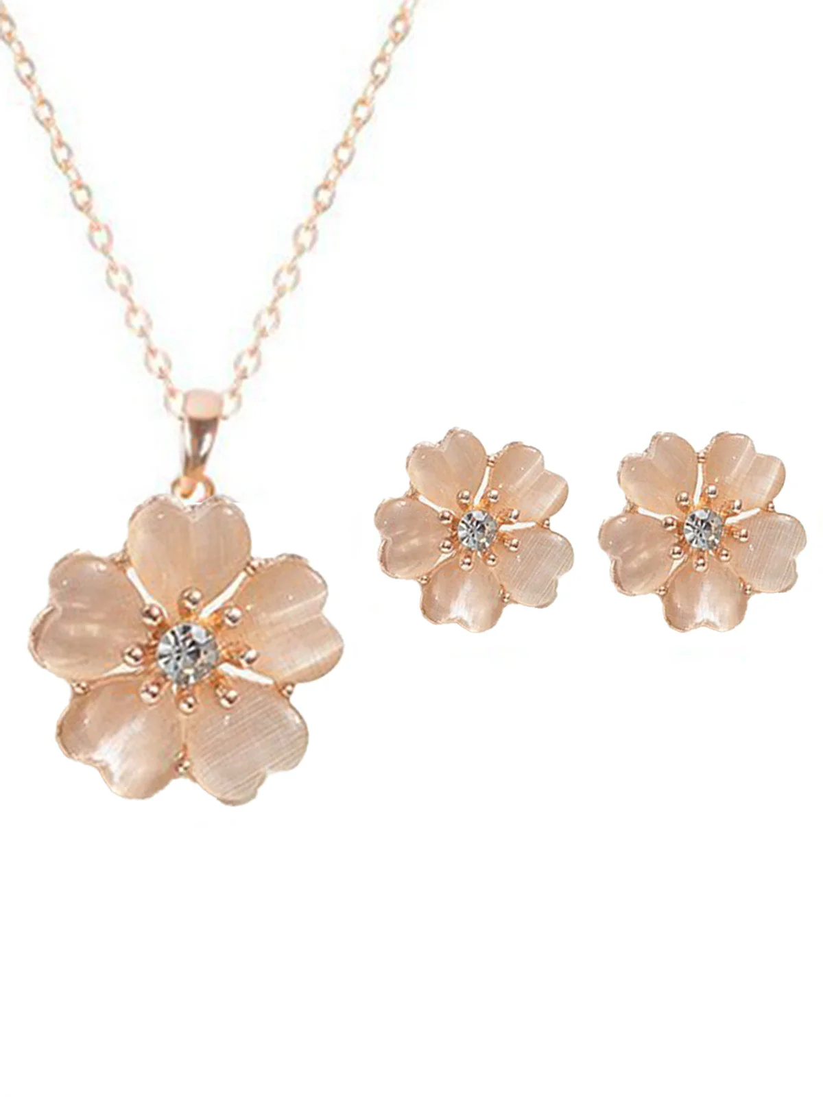 Pink Pendant Crystal Flower Necklace & Earrings Set - Image 2