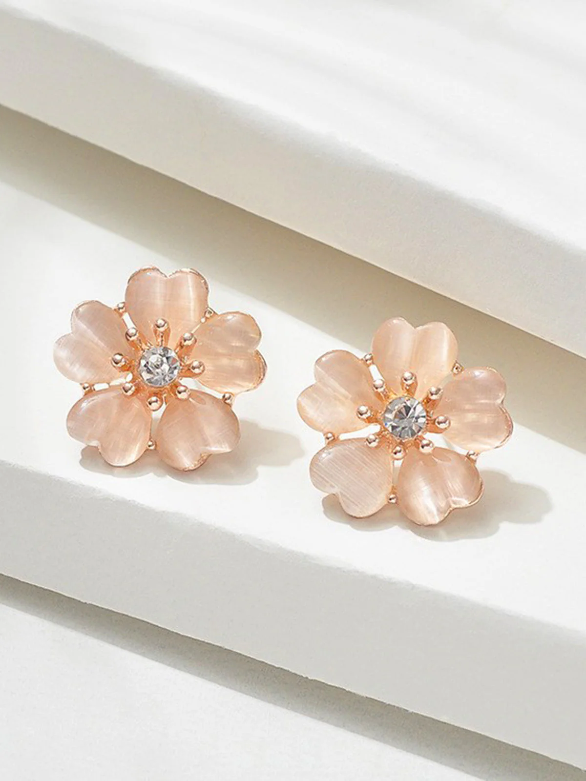 Pink Pendant Crystal Flower Necklace & Earrings Set - Image 5