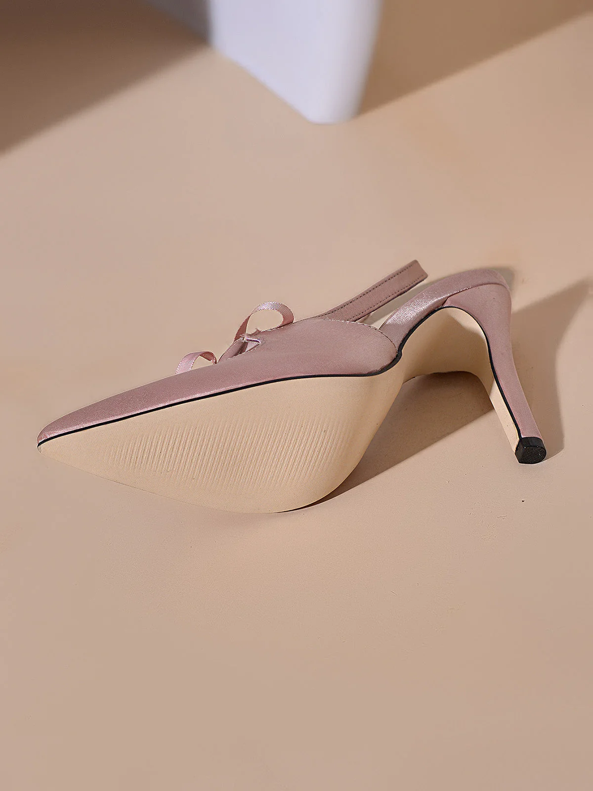Pink Satin Slingback Pointed Toe High Heels - Image 7