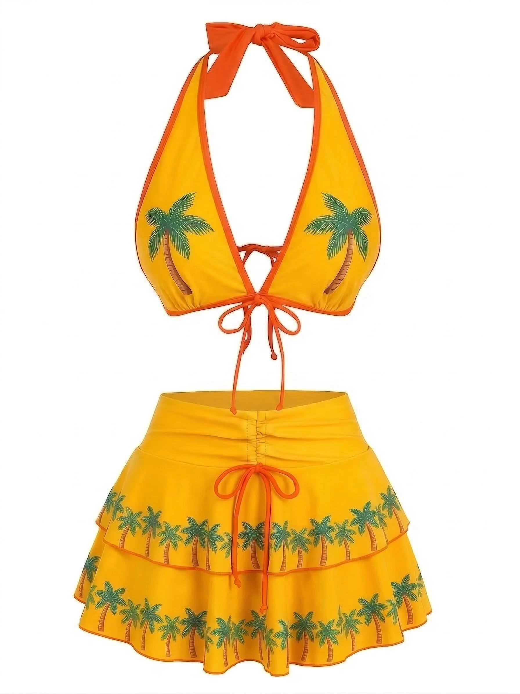 [Pre-Sale] Pink Strawberry 1960s Floral Print Tie-Front Layered Bikini Set - Image 3