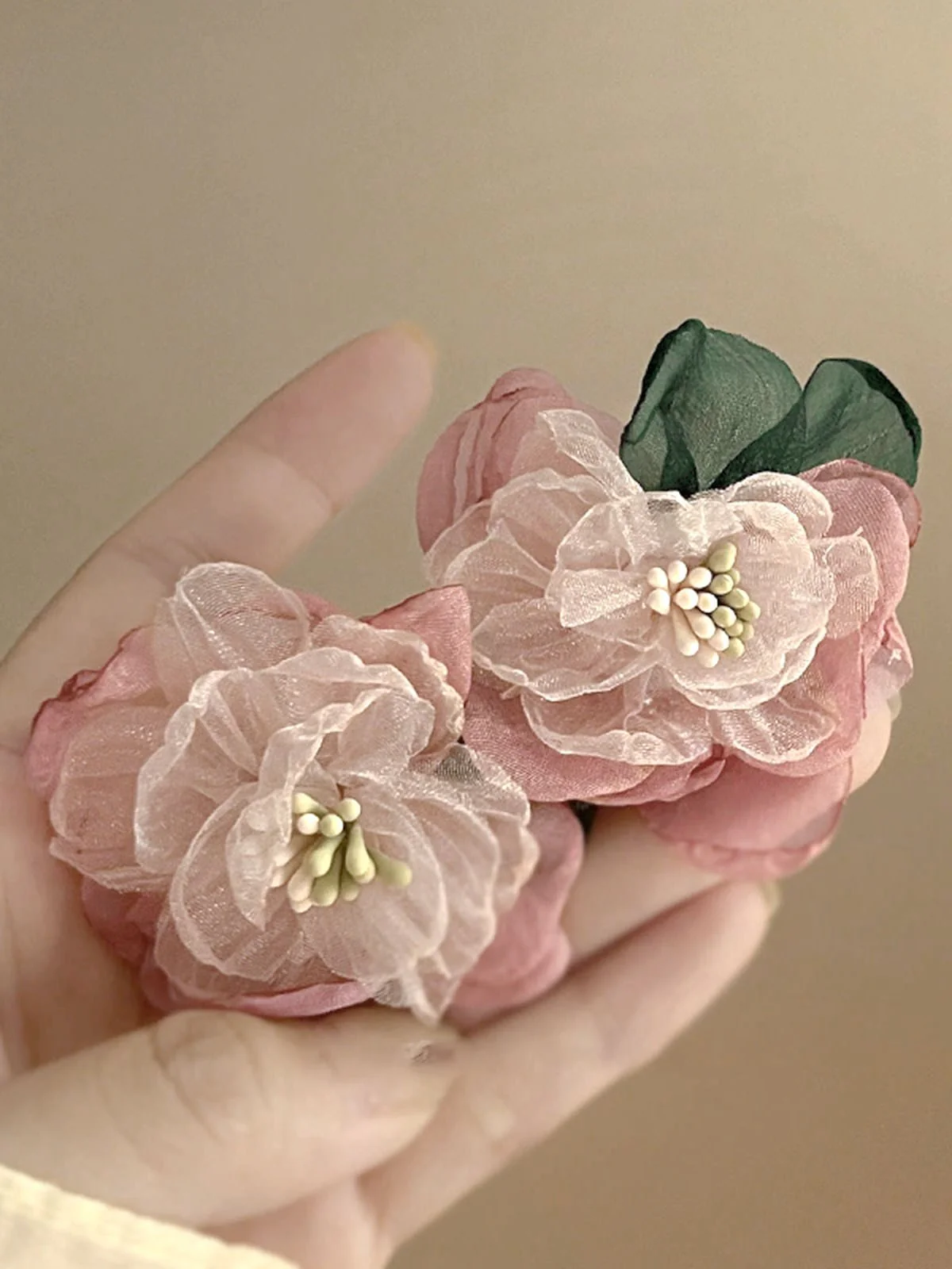 Pink Vintage 3D-Floral Earrings - Image 3